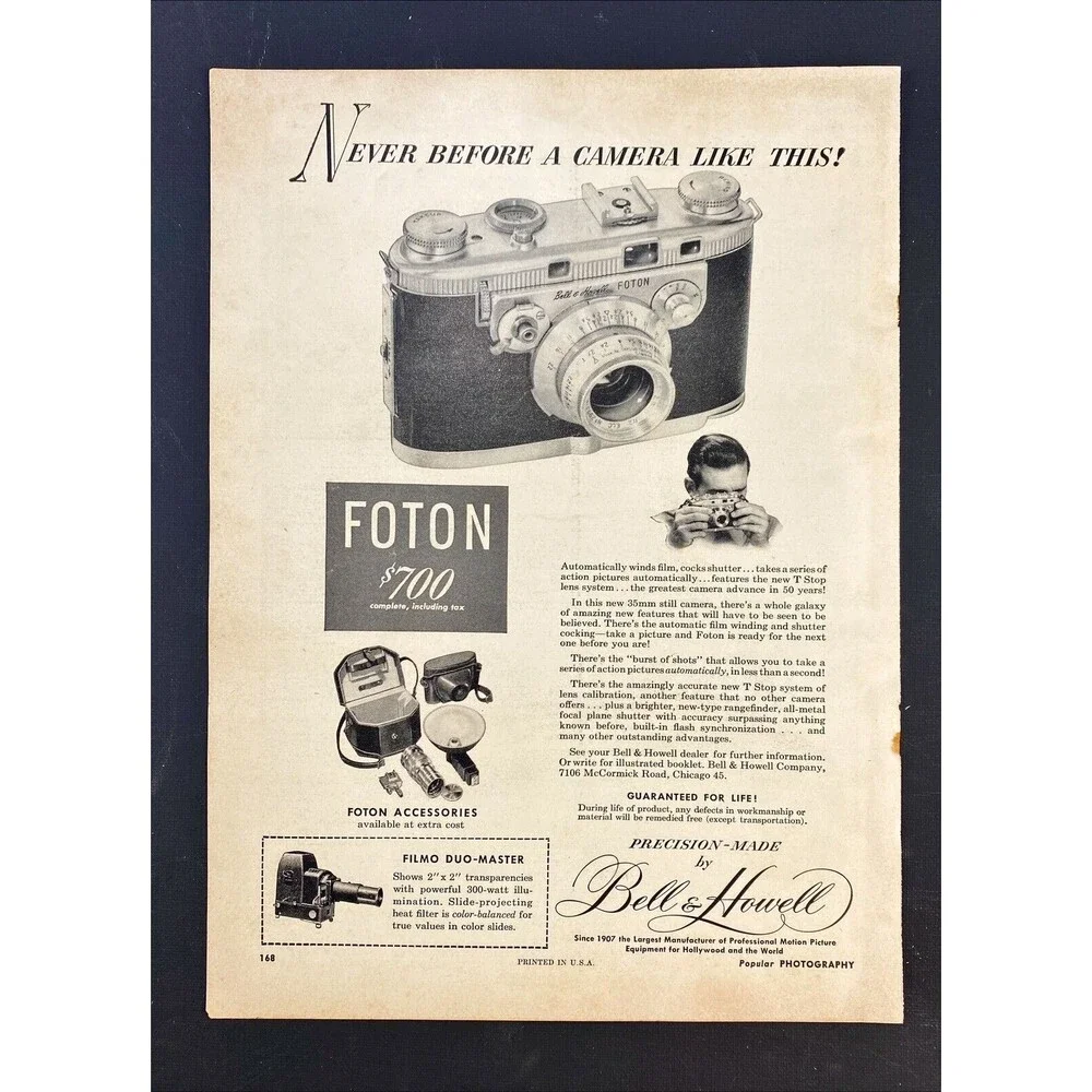 Bell & Howell Futon 35mm Camera "Never Before a Camera Like This!" Print Ad 1949 - Picture 3 of 3